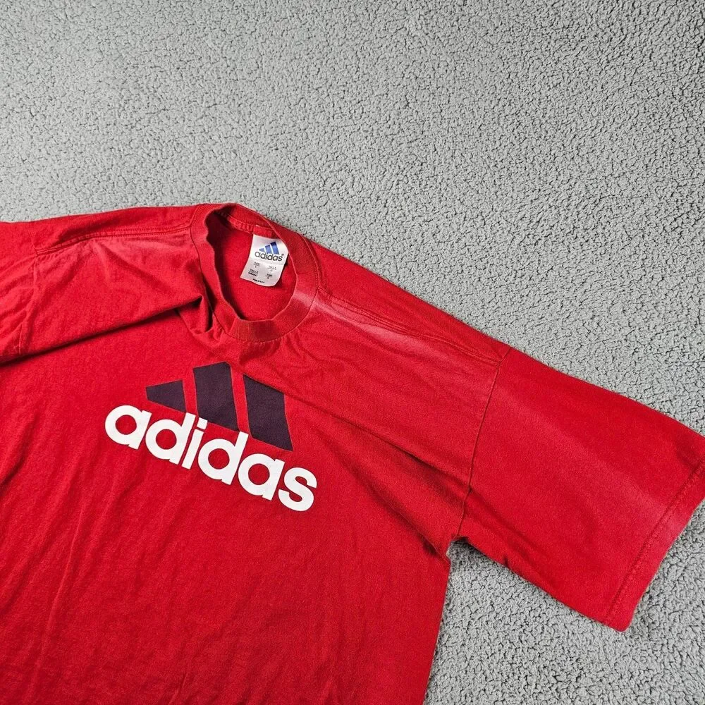 Vintage Adidas Shirt Mens Large Red USA Made Big Logo Graphic Faded 90s Y2K